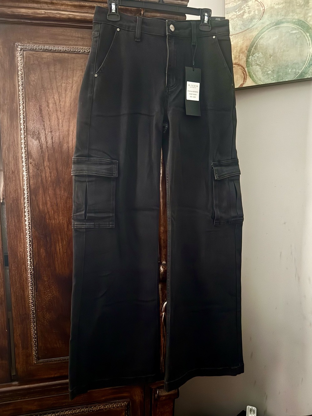 Women’s Black Denim Cargo Pants - Wide Leg